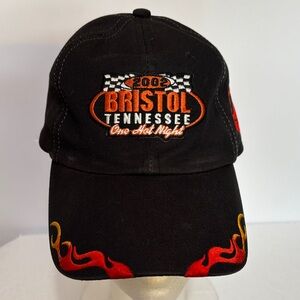 Black Bristol Tennessee baseball hat with Flame Design NASCAR Velcro adj 2002